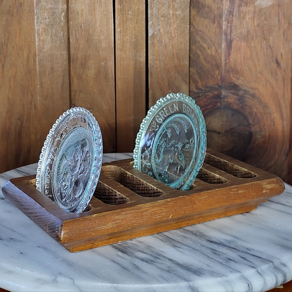 Vintage Glass Sun Catchers with Wooden Holder - Picture 3 of 11